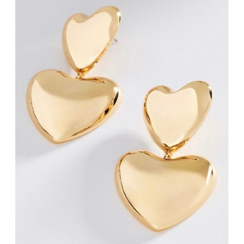 Anthropologie Double Heart Drop Earrings